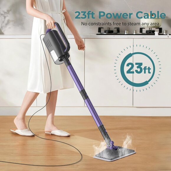 Steam Mop, Steam Cleaner with Large-Capacity Water Tank for Cleaning Dark Purple - Picture 5 of 8